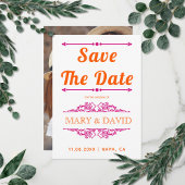 Lebhafte Orangenmagenta-Typografie Save the Date