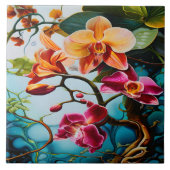 Lebhafte Orchideen blühen im tropischen Paradies Fliese (Vorderseite)