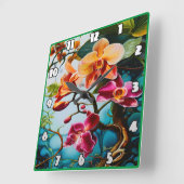 Lebhafte Orchideen blühen im tropischen Paradies Quadratische Wanduhr (Winkel)