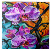 Lebhafte Orchideenblüten vor einem besonderen Hint Fliese (Vorderseite)