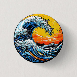 Lebhafte Ozeanwelle mit feinem Sonnenuntergang Button