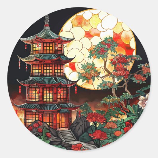 Lebhafte Pagoda Kunstgalerie Runder Aufkleber (Vorderseite)