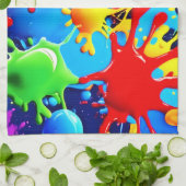 Lebhafte Paint-Spritzer: Eine fette Farbenanweisun Geschirrtuch (Gefaltet)