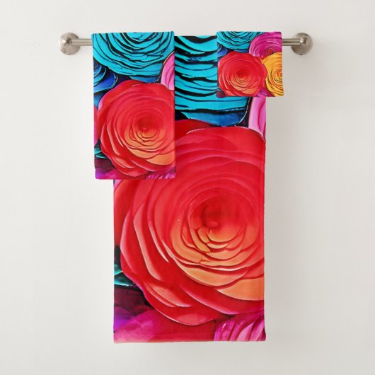 Lebhafte Paper-Rose Badhandtuch Set (Insitu)