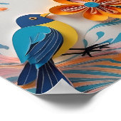 Lebhafte Papiervögel und florale Kunst - kreativ Poster (Ecke)