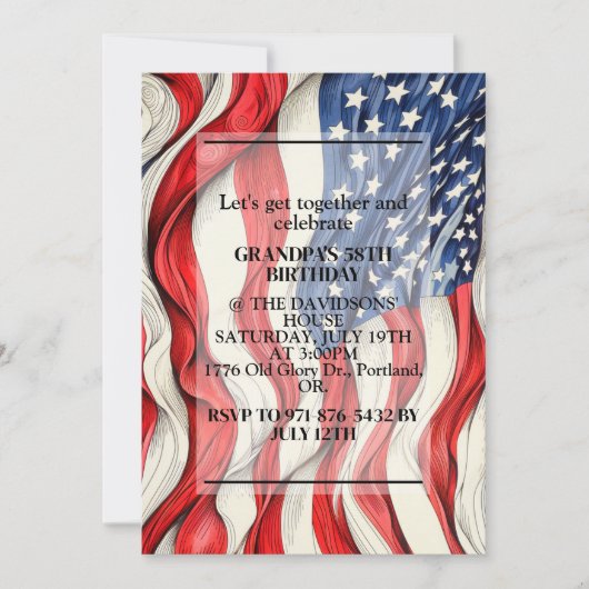 Lebhafte Patriotische Amerikanische Flagge Geburts Einladung (Vorderseite)