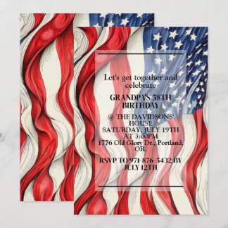Lebhafte Patriotische Amerikanische Flagge Geburts Einladung