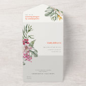 Lebhafte Peach Blush Boho Tropical Floral Wedding All In One Einladung (Außenbereich)