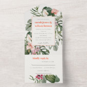 Lebhafte Peach Blush Boho Tropical Floral Wedding All In One Einladung (Innen Boden)