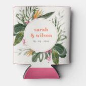 Lebhafte Peach Blush Boho Tropical Floral Wedding Dosenkühler (Vorderseite)