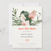 Lebhafte Peach Blush Boho Tropical Floral Wedding Save The Date (Vorderseite)