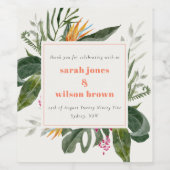 Lebhafte Peach Blush Boho Tropical Floral Wedding Weinetikett (Einzelnes Label)