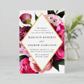 Lebhafte Peonies Diamant-Blütenrahmen Hochzeitsgol Folieneinladung (Stehend vorne)