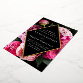 Lebhafte Peonies Diamant-Blütenrahmen Hochzeitsgol Folieneinladung (Gedreht)