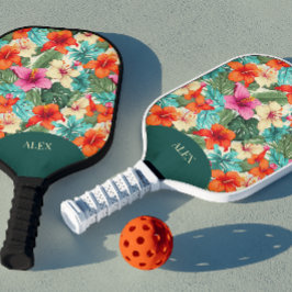 Lebhafte, personalisierbare tropische Flora Pickleball Schläger
