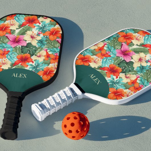 Lebhafte, personalisierbare tropische Flora Pickleball Schläger