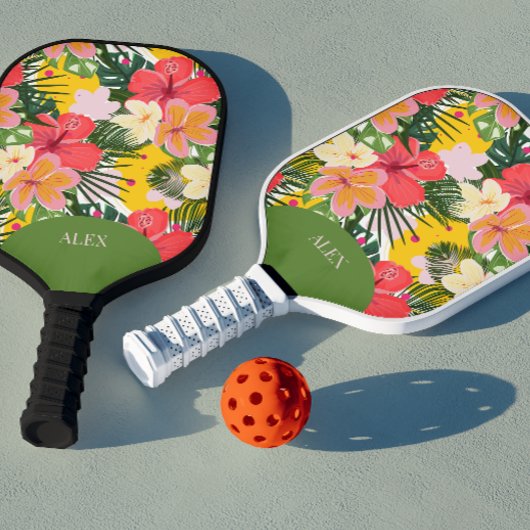Lebhafte, personalisierbare tropische Flora Pickleball Schläger