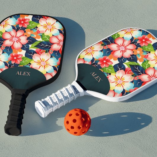 Lebhafte, personalisierbare tropische Flora Pickleball Schläger