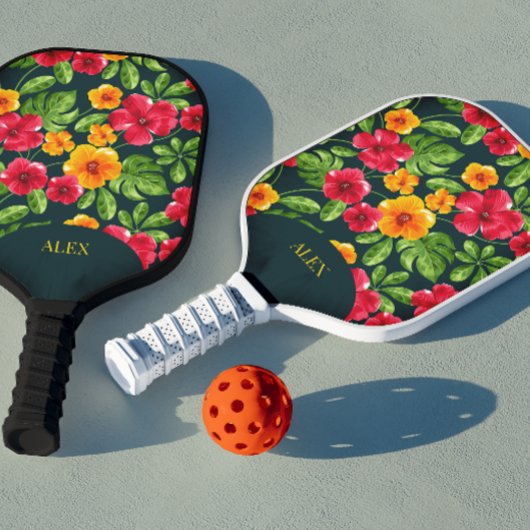 Lebhafte, personalisierbare tropische Flora Pickleball Schläger