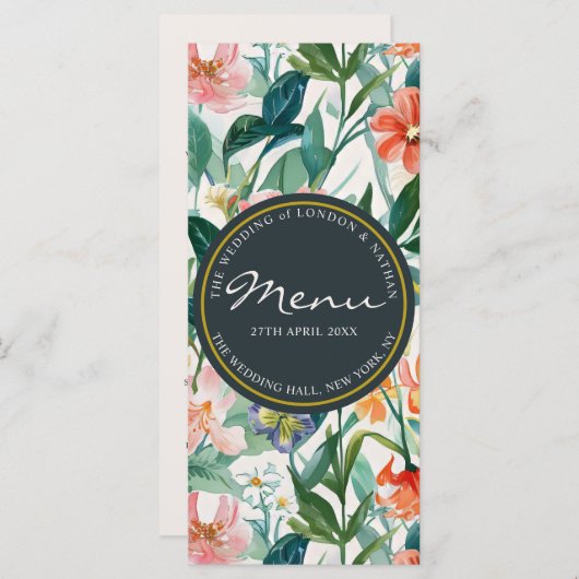 Lebhafte Personalisierte Hochzeit mit botanischem Menükarte (Vorne/Hinten)