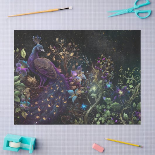 Lebhafte Pfau- und Blumendekoupage Seidenpapier (Basteln)