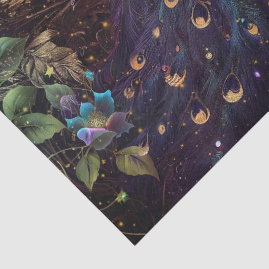 Lebhafte Pfau- und Blumendekoupage Seidenpapier (Detail)