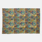 Lebhafte Pfauenfeathers auf Gold Geschirrtuch (Horizontal)