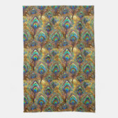 Lebhafte Pfauenfeathers auf Gold Geschirrtuch (Vertikal)