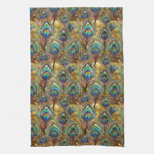 Lebhafte Pfauenfeathers auf Gold Geschirrtuch (Vertikal)