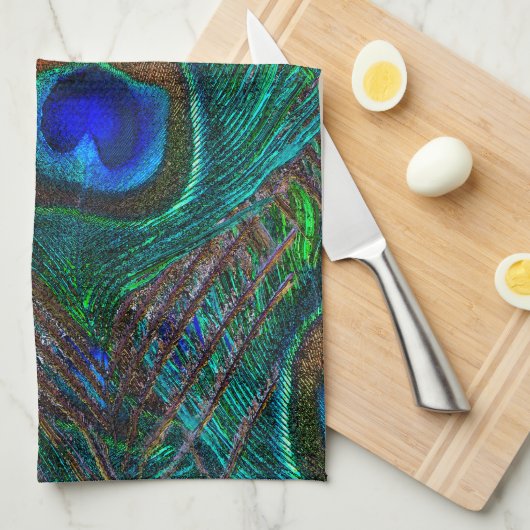 Lebhafte Pfauenfedern Etching Style Decor Küchentuch (Viertel Falte)