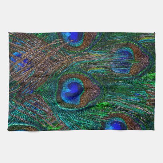 Lebhafte Pfauenfedern Etching Style Decor Küchentuch (Horizontal)