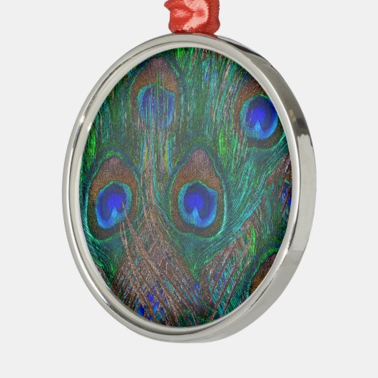 Lebhafte Pfauenfedern Etching Style Decor Silbernes Ornament (Links)