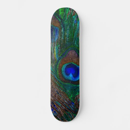Lebhafte Pfauenfedern Etching Style Decor Skateboard (Vorderseite)