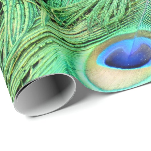 Lebhafte Pfauenfedern Geschenkpapier (Rolleneckpunkt)