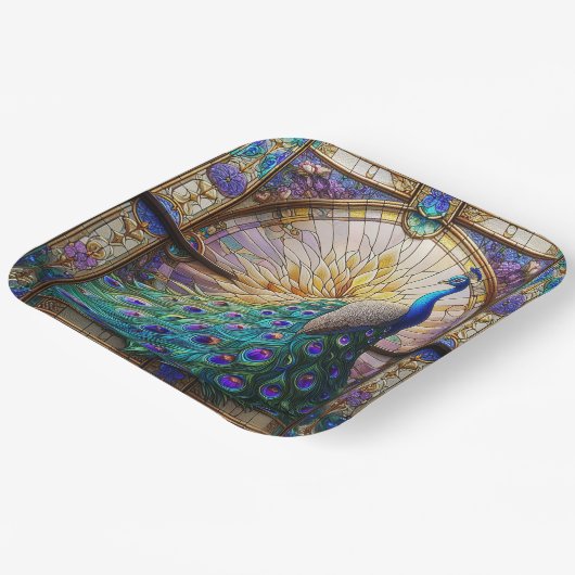 Lebhafte Pfauenpapier-Teller: Die elegante Tabelle Pappteller (Gewinkelt)