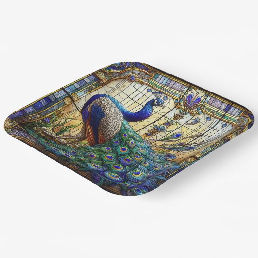 Lebhafte Pfauenpapier-Teller: Die elegante Tabelle Pappteller (Gewinkelt)