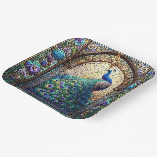 Lebhafte Pfauenpapier-Teller: Die elegante Tabelle Pappteller (Gewinkelt)
