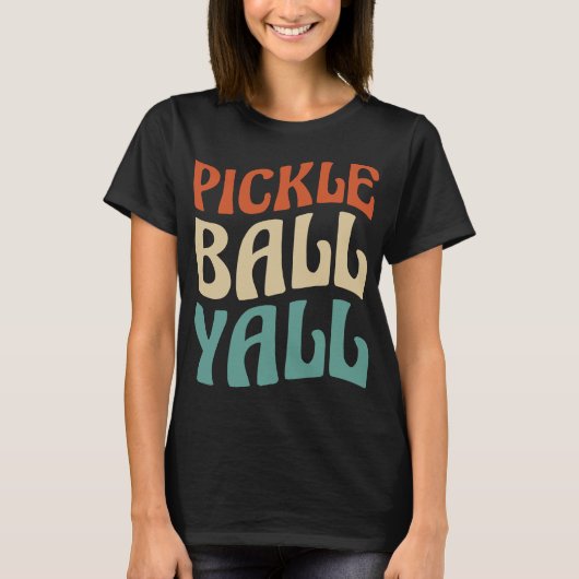 Lebhafte Pickle Ball Yall Typografie T-Shirt (Vorderseite)