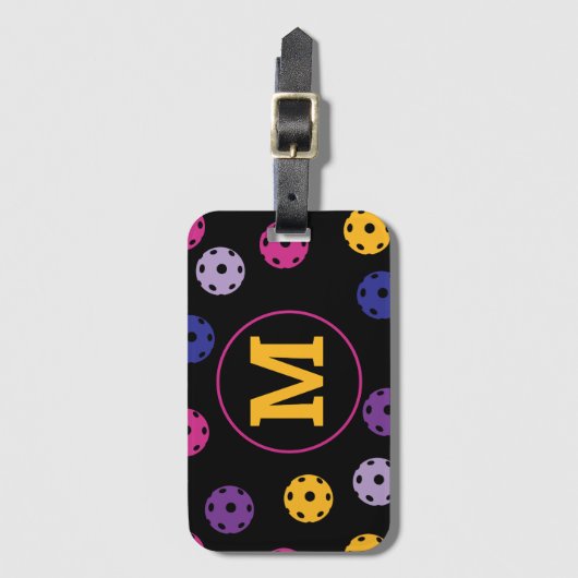 Lebhafte Pickleballs auf schwarzen, benutzerdefini Gepäckanhänger (Vorderseite Vertikal)