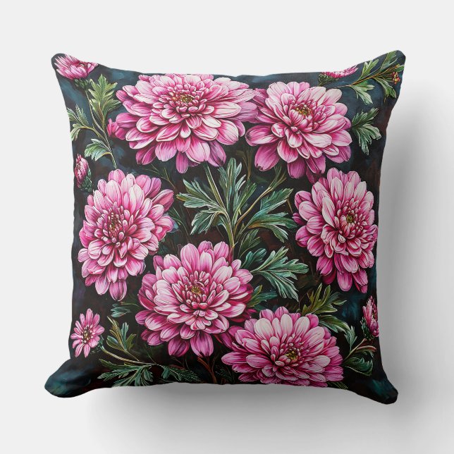 Lebhafte Pink Chrysanthemums Kissen (Vorderseite)