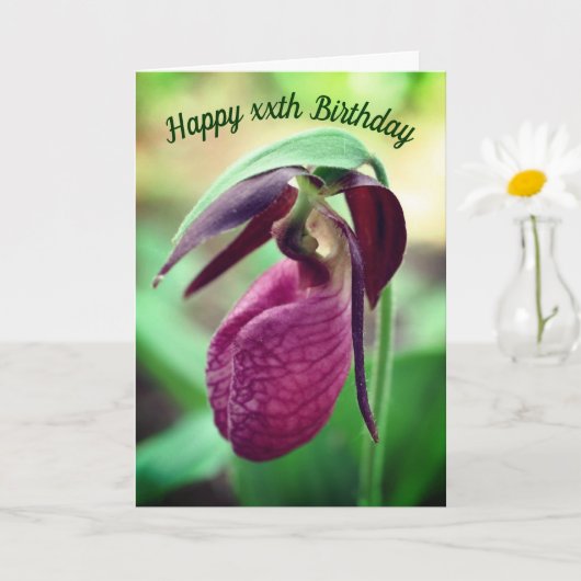 Lebhafte Pink Lady Slipper Personalisiert Geburtst Karte (Kleine Pflanze)