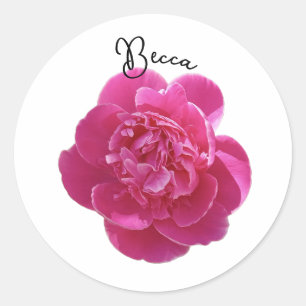 Lebhafte Pink Peony Blume Personalisiert Runder Aufkleber