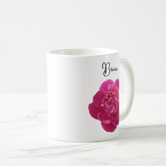 Lebhafte Pink Peony Blume personalisierte Mug Kaffeetasse (VorderseiteRechts)