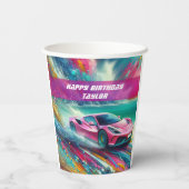 Lebhafte Pink Sportscar am Tropical Beach Pappbecher (Rückseite)