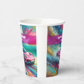 Lebhafte Pink Sportscar am Tropical Beach Pappbecher (Links)