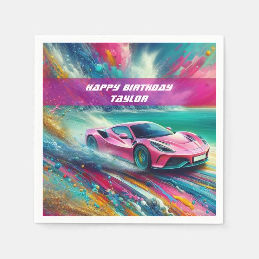 Lebhafte Pink Sportscar am Tropical Beach Serviette (Vorderseite)