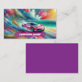 Lebhafte Pink Sportscar am Tropical Beach Visitenkarte (Vorne/Hinten)