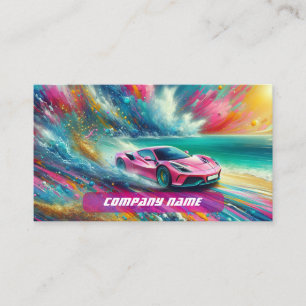 Lebhafte Pink Sportscar am Tropical Beach Visitenkarte