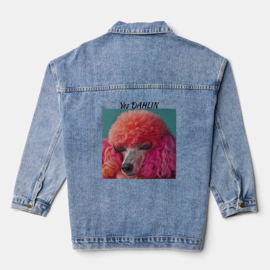 Lebhafte Pink Standard Poodle & Long Eyelashes Jeansjacke (Rückseite)