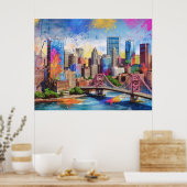 Lebhafte Pittsburgh Skyline, farbenfrohe urbane Ku Poster (Küche)